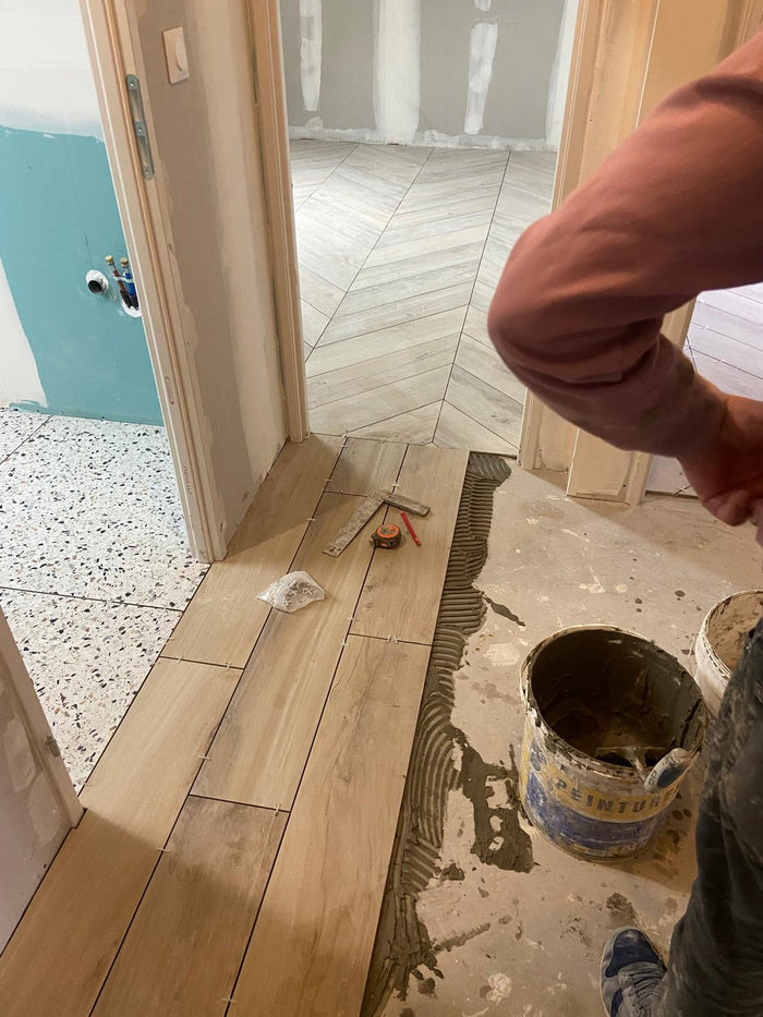 Intérieur : pose imitation bois et point de Hongrie